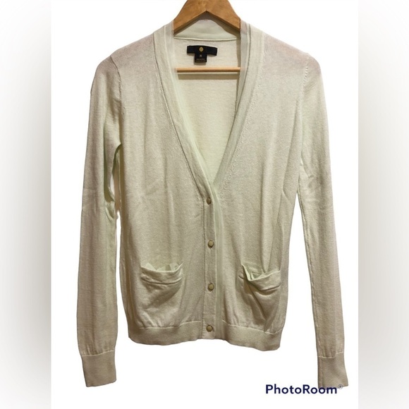 Cotton Cashmere Pastel Green button up cardigan SOFT with front pockets. Medium - Picture 1 of 9